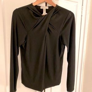 NWT NEIMAN MARCUS Twist Neck, Long Sleeve Shirt, Black, sexy must have for fall